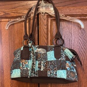 Donna Sharp Quilted Patchwork Shoulder Bag in Turquoise and Brown